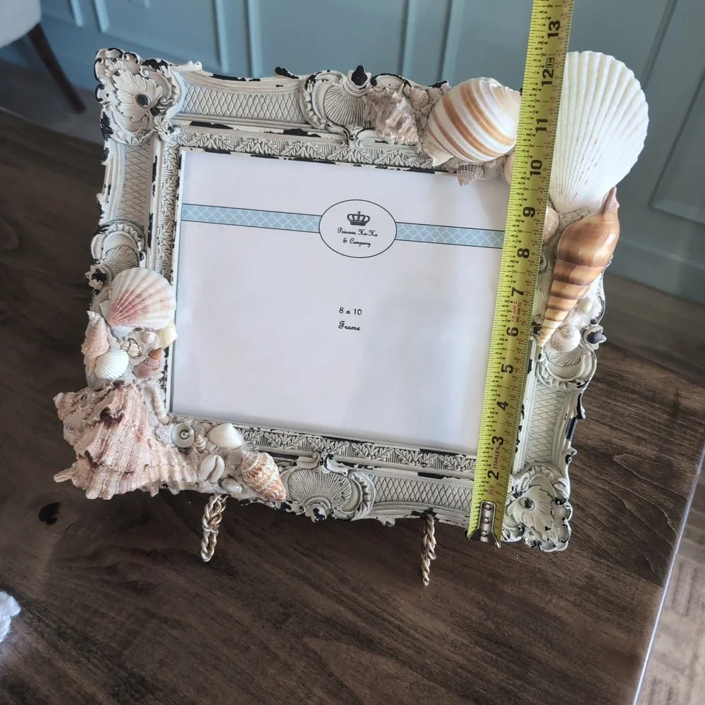 Vintage Style 8x10 Shell Picture Frame Ornate Distressed Cream Coastal Sea Life